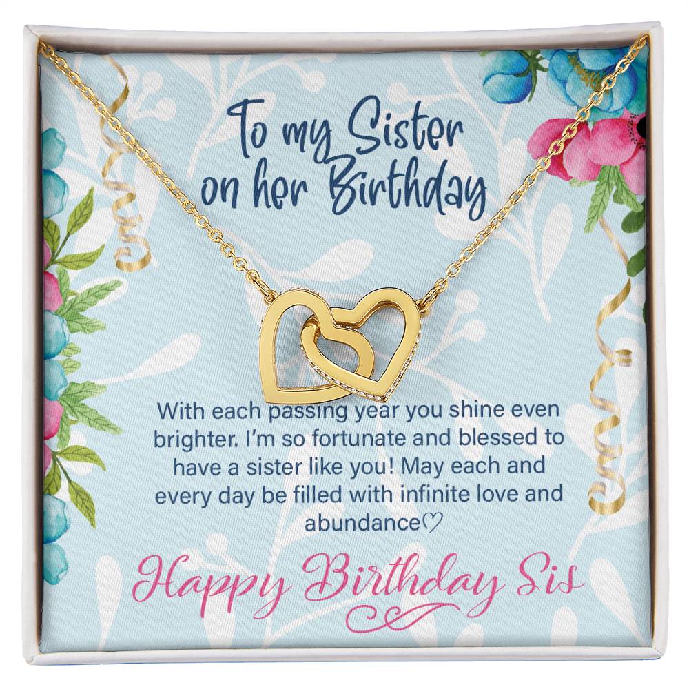 Happy Birthday Sister Gift Sisters Birthday Necklace Happy Birthday To My Sister Sister Jewelry Gift With Message Card Interlocking Hearts Necklace