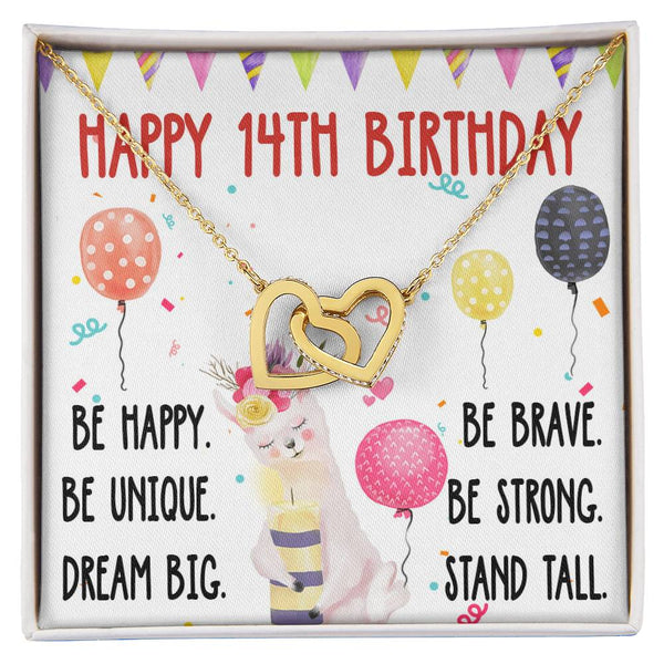 14Th Birthday Necklace Gift For Girl Daughter Birthday Gift For 14 Years Old Teen Birthday Gift Cute Llama Interlocking Hearts Necklace