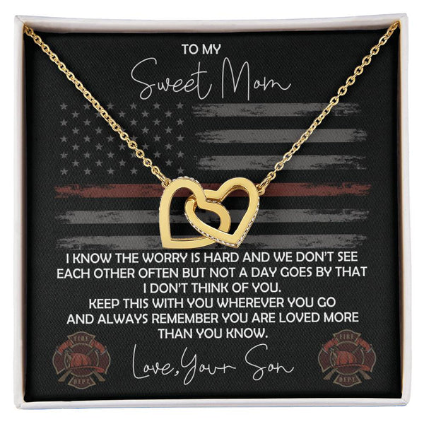 Firefighter Mom Necklace - Firefighter Mom Mother'S Day Gift From Son Interlocking Hearts Necklace