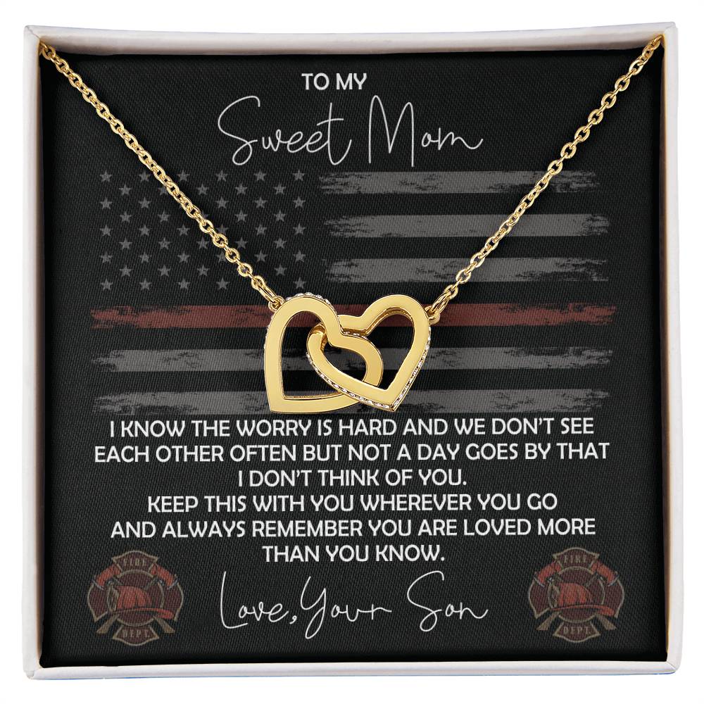 Firefighter Mom Necklace - Firefighter Mom Mother'S Day Gift From Son Interlocking Hearts Necklace