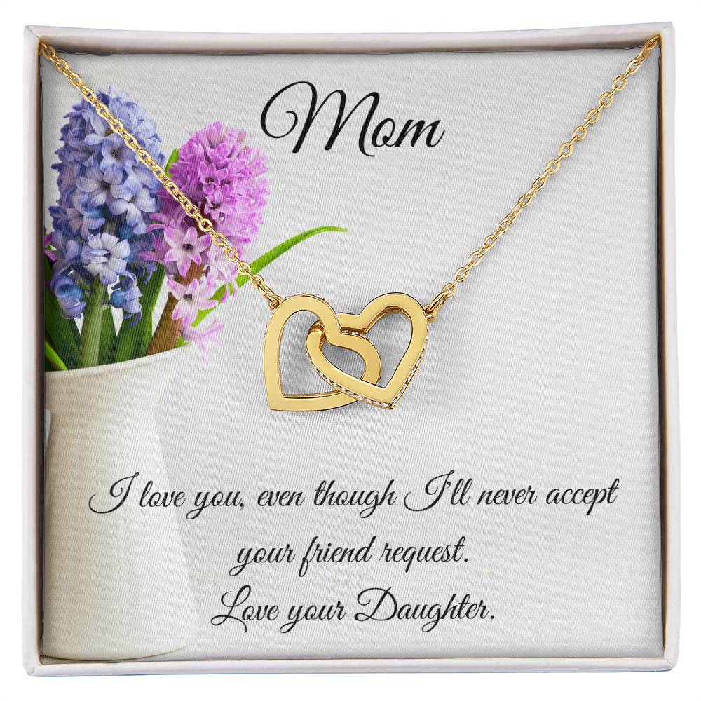 Gift For Mom-Two Hearts-I Love You. Interlocking Hearts Necklace