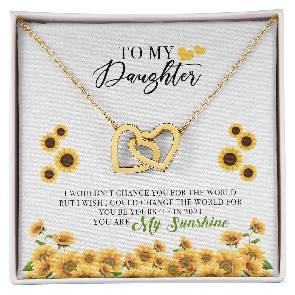To My Daughter Jewelry From Mother You Are My Sunshine Interlocking Hearts Necklace