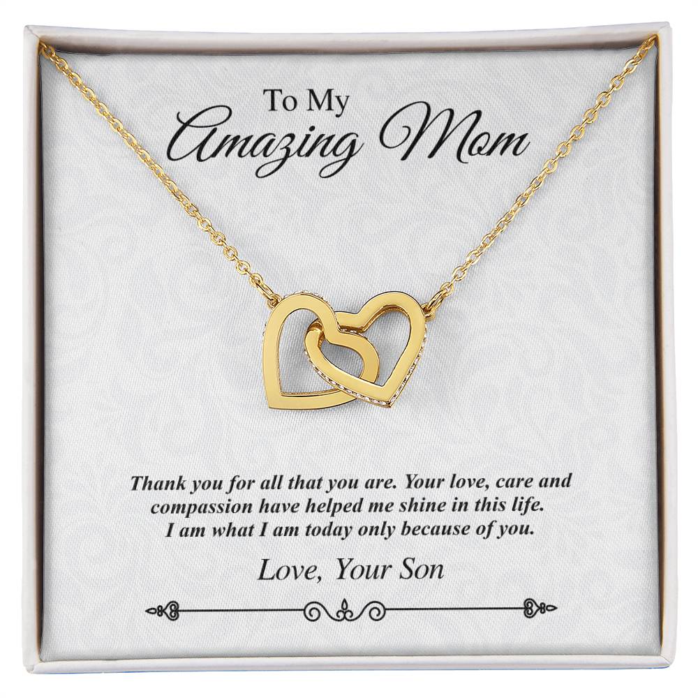 'To My Amazing Mom' Linked Hearts Necklace - Thank You For All That You Are Interlocking Hearts Necklace