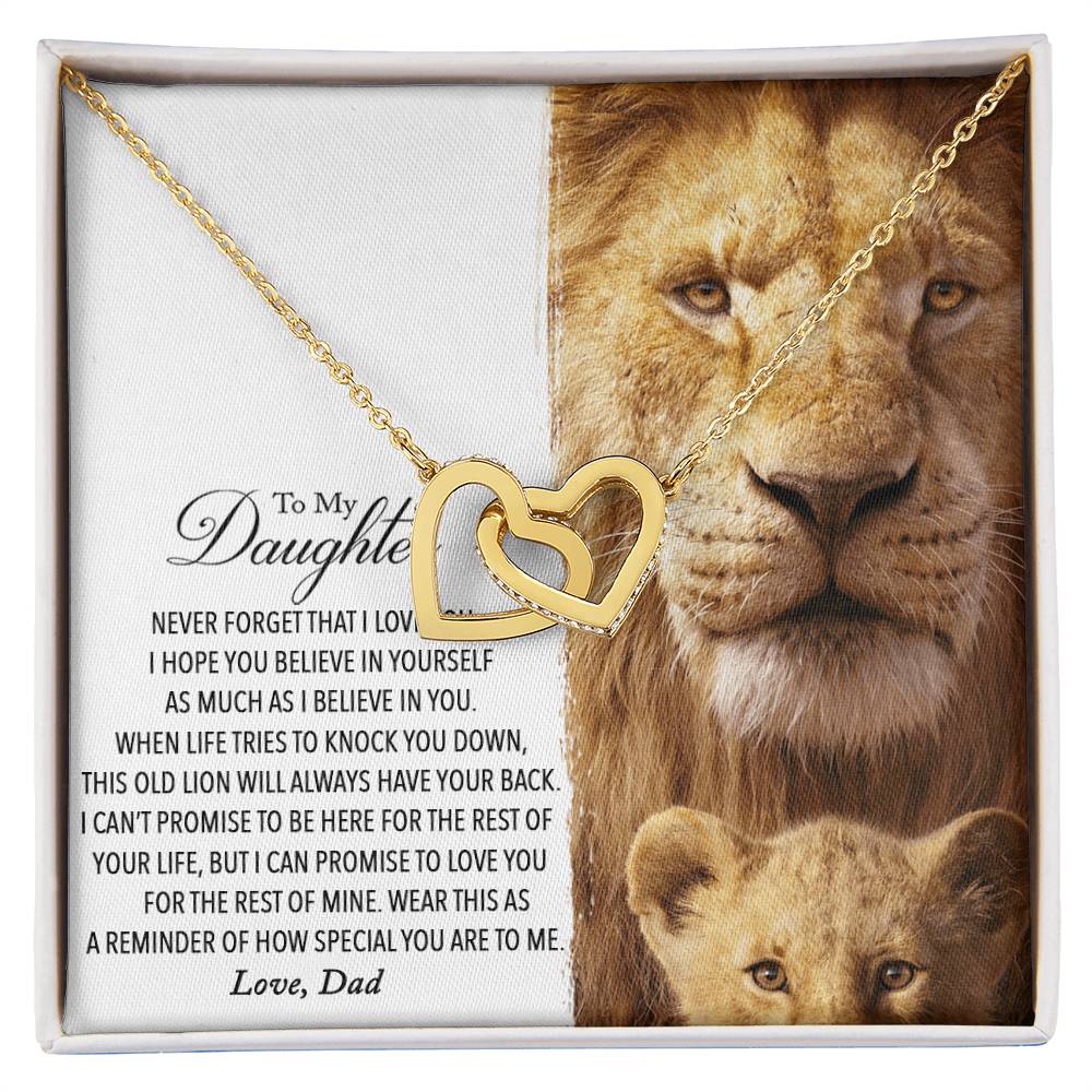 To My Daughter - This Old Lion Will Always Have Your Back Interlocking Hearts Necklace
