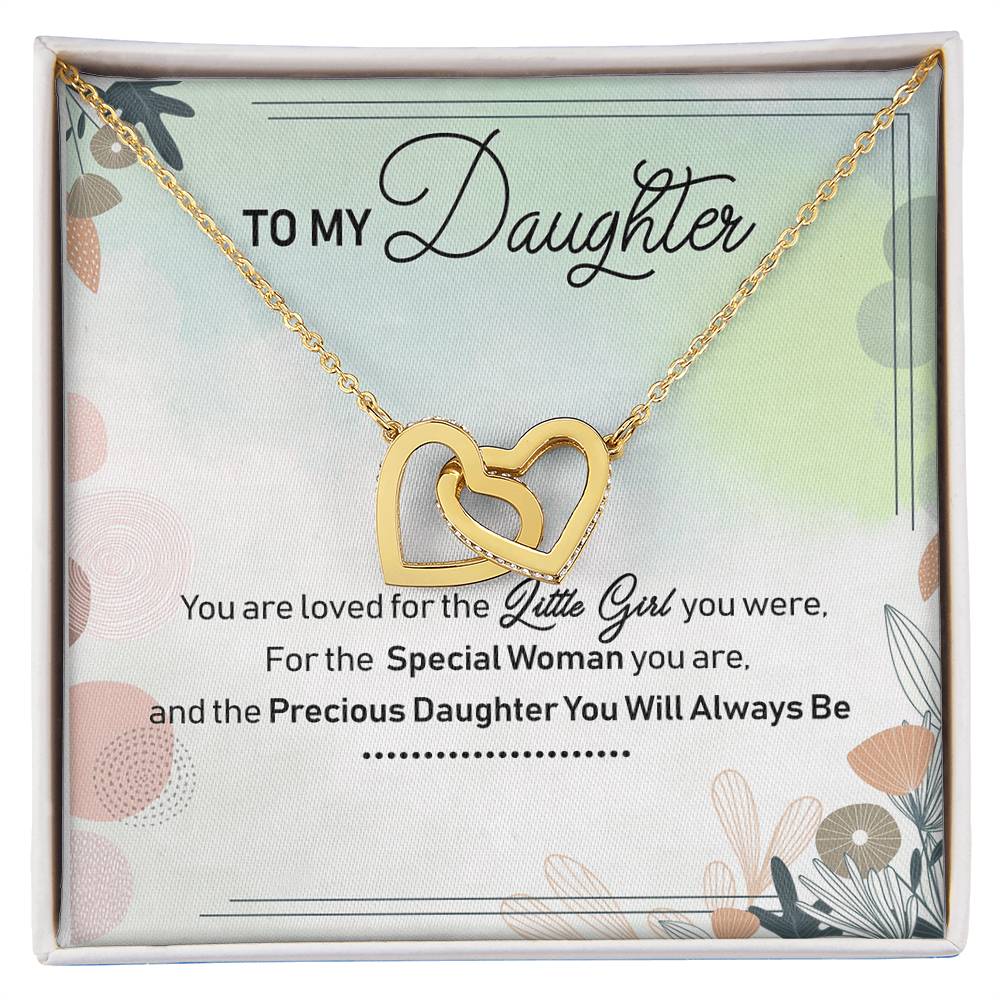 To My Daughter Interlocking Hearts Necklace Birthday Gift Message Card