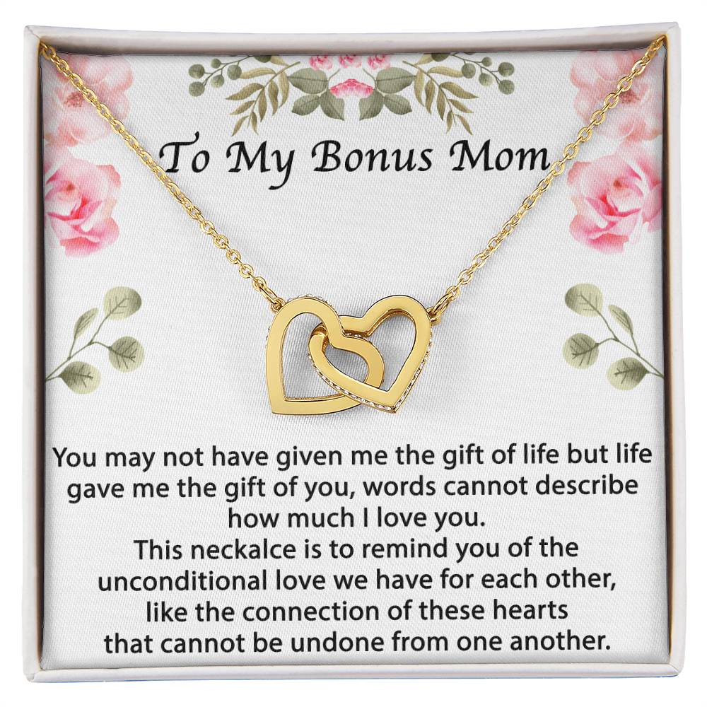 Bonus Mom Gift Bonus Mom Necklace Unbiological Mom Gift Unbiological Mom Neclace Card Mother'S Day Gift For Stepmom Foster Mom In Law Interlocking Hearts Necklace