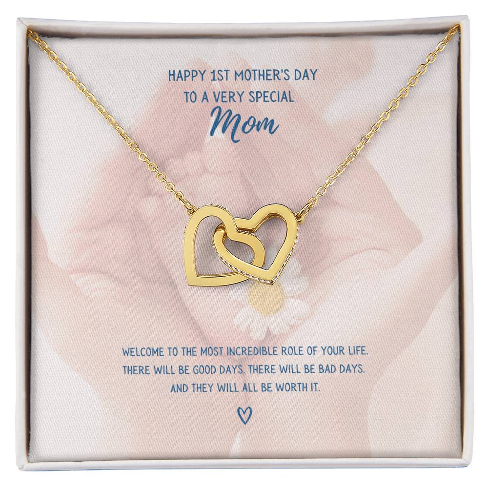 Mother'S Day Two Hearts Daisy Interlocking Hearts Necklace