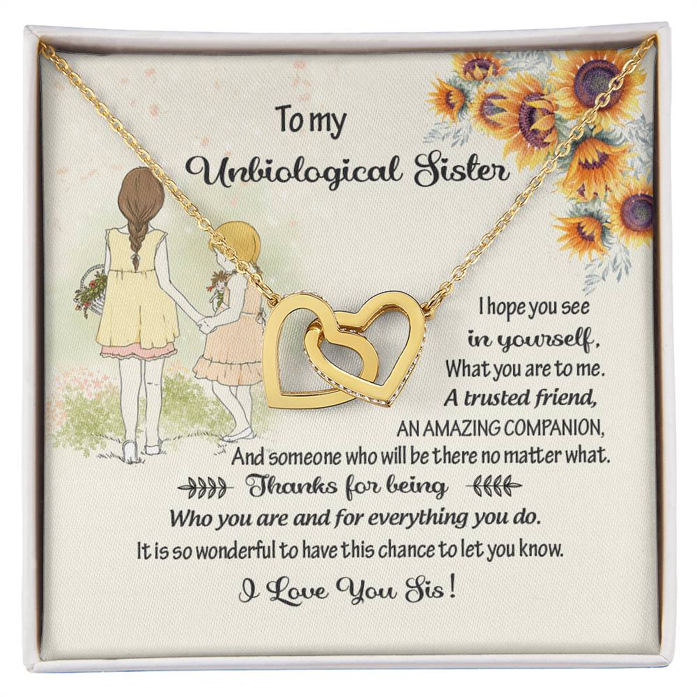 To My Unbiological Sister-A Trusted Friend-By Heart-Interlocking Heart Necklace Interlocking Hearts Necklace