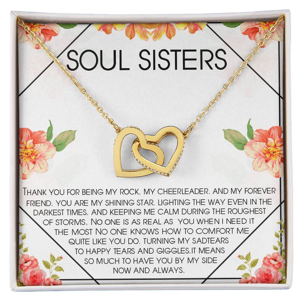Soul Sisters Interlocking Hearts Necklace Gift Best Friend Gift Jewelry Long Distance Quotes Friends Forever