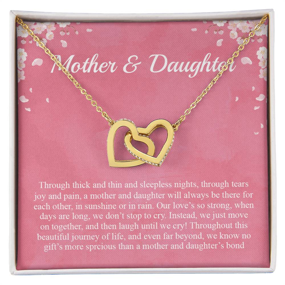 Mother Daughter Through Thick And Thin And Sleepless Nights Through Tears Joy And Pain Interlocking Hearts Necklace