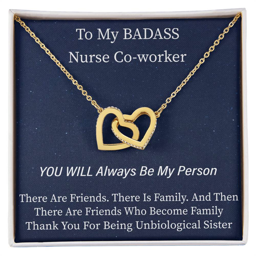 To My Nurse Co-Worker- Unbiological Sister Nurse Week Special Interlocking Hearts Necklace