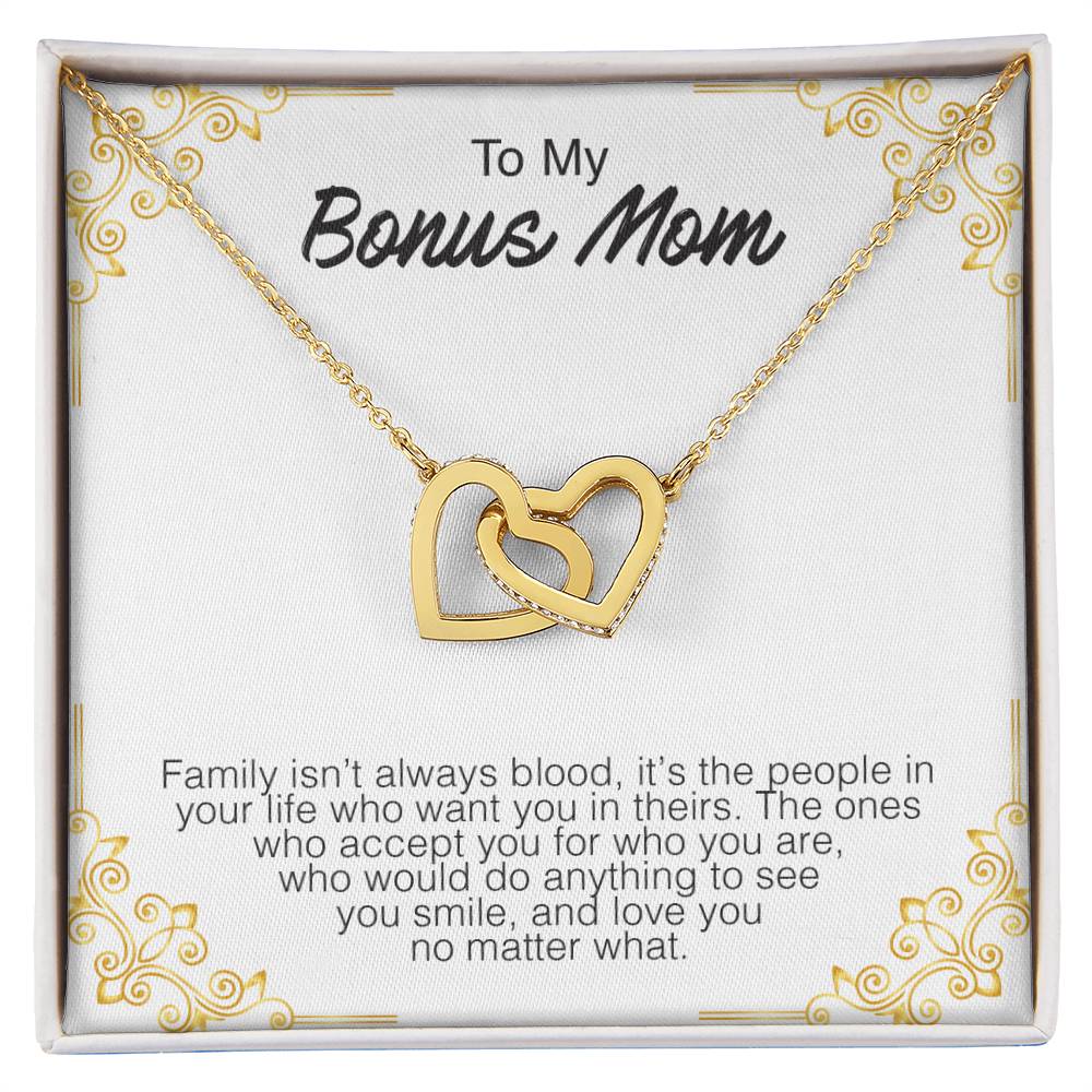 To My Bonus Mom - Interlocking Hearts Premium Lovecube Interlocking Hearts Necklace