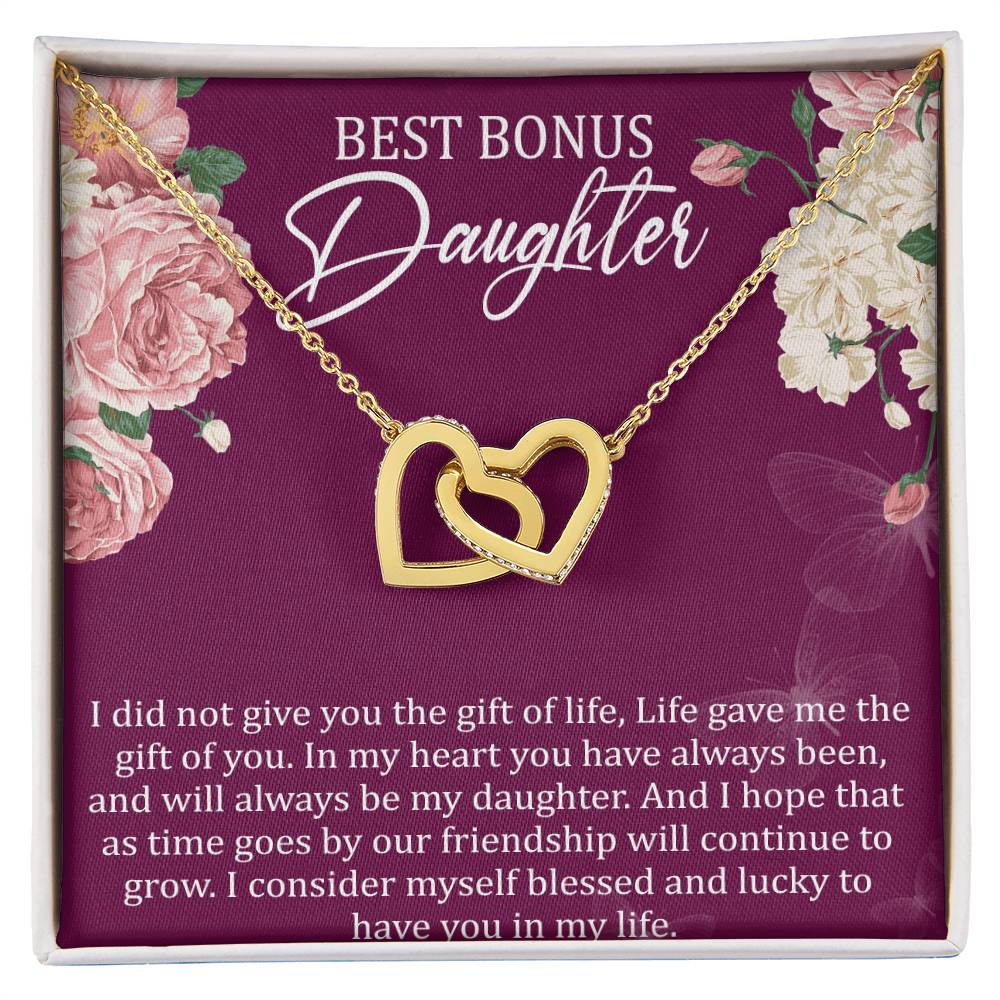 Best Bonus Daughter Interlocking Hearts Necklace Message Card