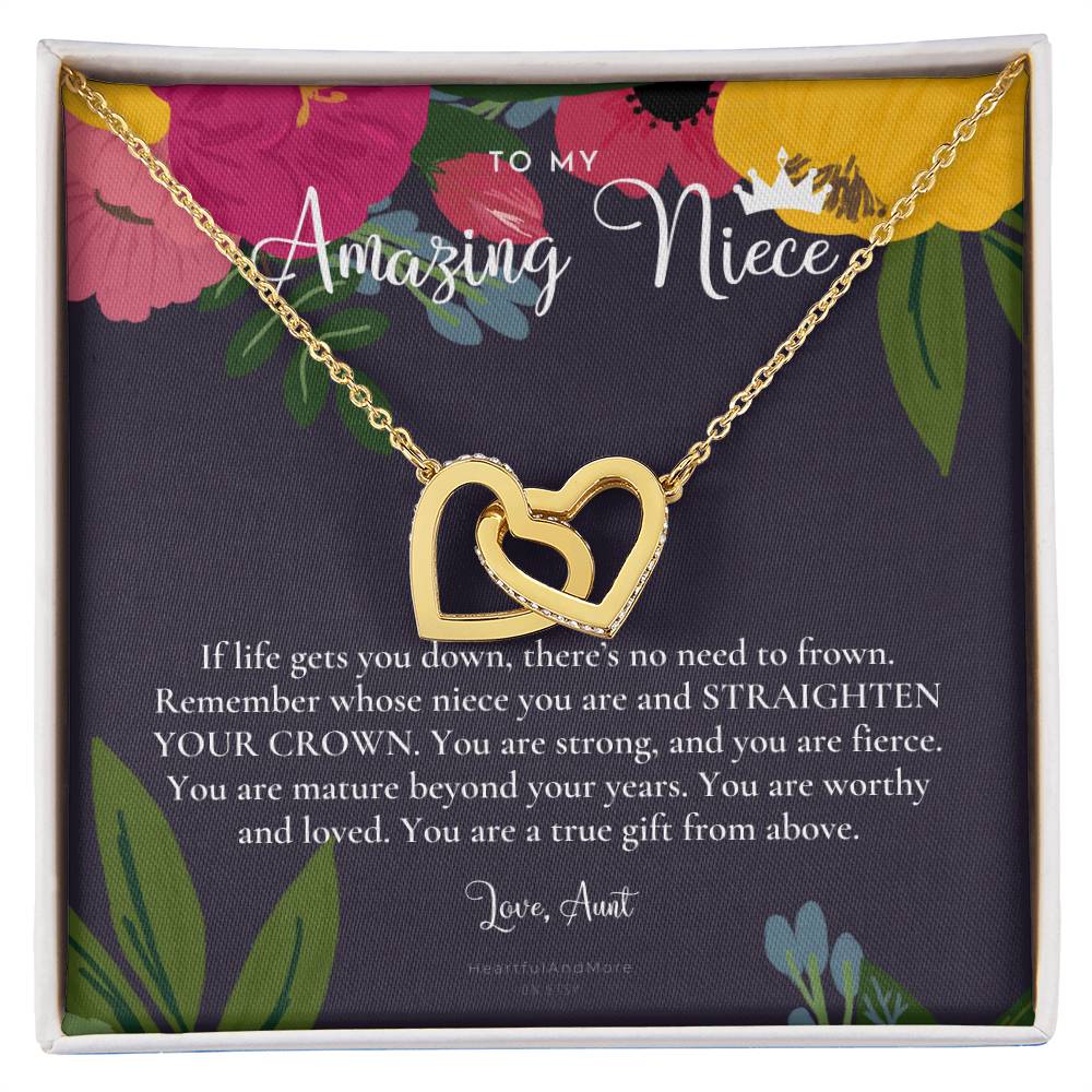 To My Amazing Niece Straighten Your Crown Necklace Aunt Niece Necklace Niece Birthday Gift Niece Graduation Gift Interlocking Hearts Necklace