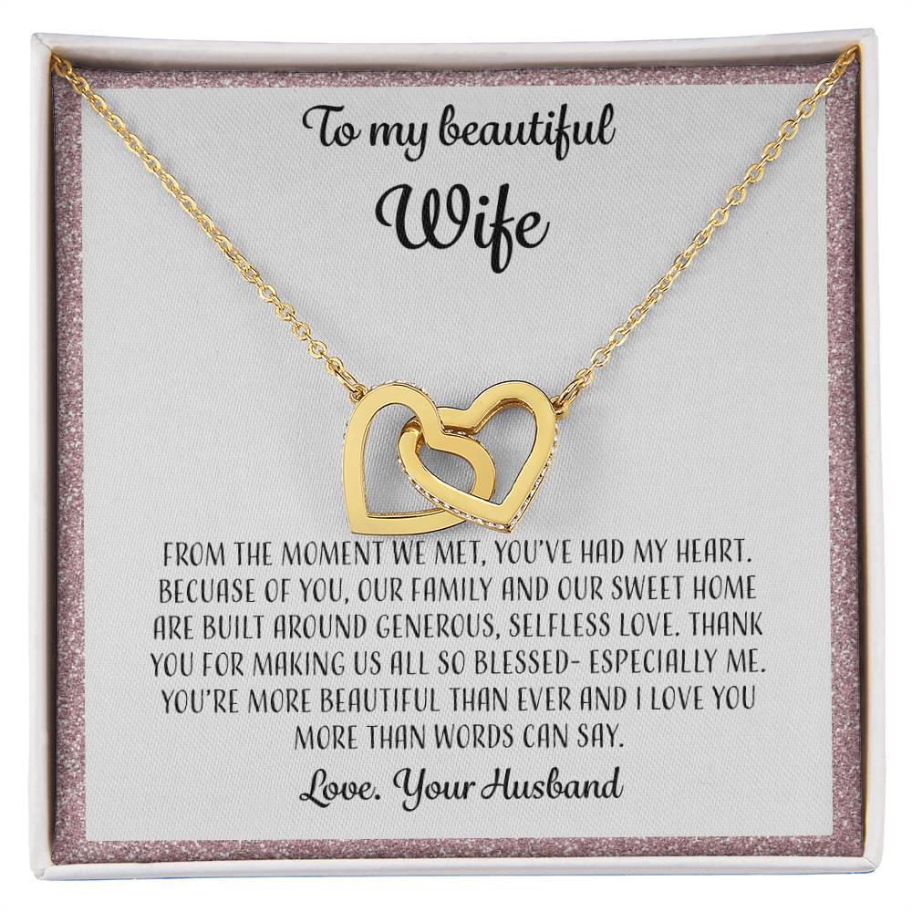 To My Beautiful Wife From The Moment We Met - Pink Interlocking Hearts Necklace