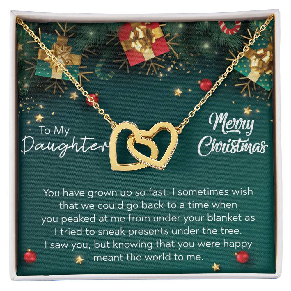 To My Daughter - Merry Christmas Interlocking Hearts Necklace