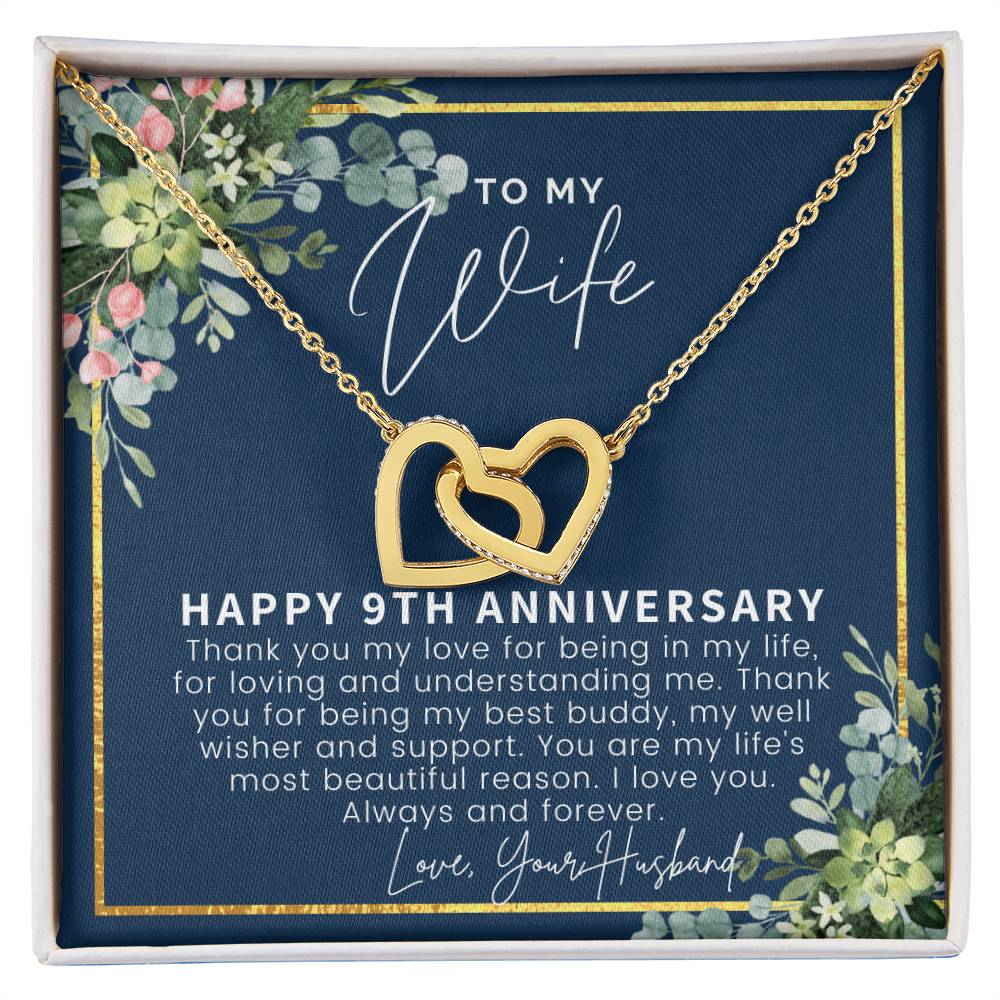 9 Year Anniversary Gift For Wife 9Th Anniversary Gifts 9 Year Wedding Anniversary Gift Ideas 9Th Wedding Anniversary Gift For Her Interlocking Hearts Necklace