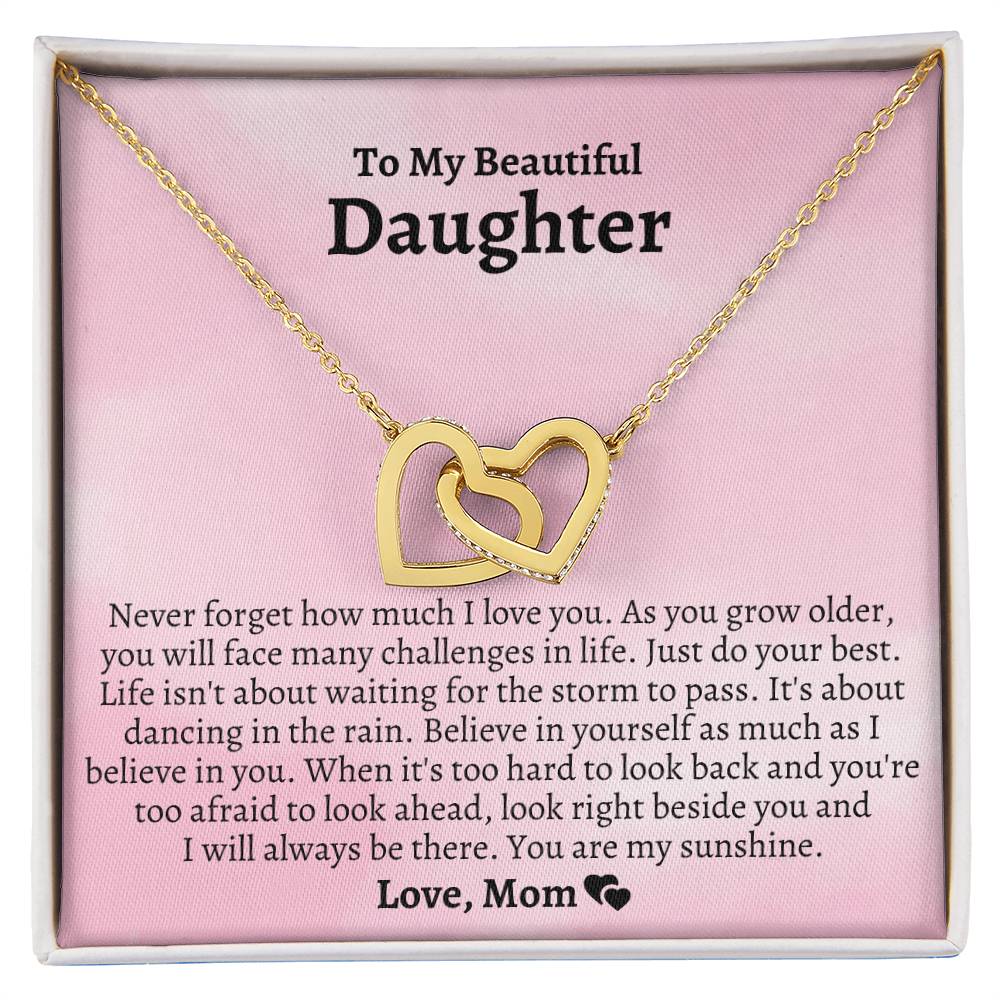 To My Daughter - You’Re My Sunshine- Interlocking Necklace Interlocking Hearts Necklace