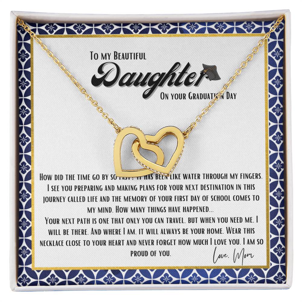 To My Daughter - Graduation Day Gift Interlocking Hearts Necklace