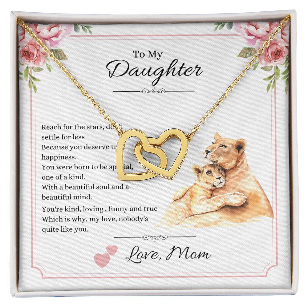 My Daughter Love Mom - Reach For The Stars Hearts - Lions Interlocking Hearts Necklace