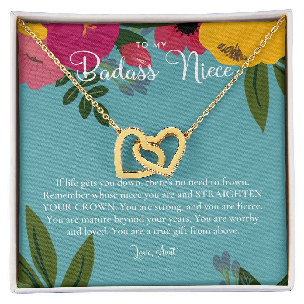 To My Badass Niece Straighten Your Crown Necklace Aunt Niece Necklace Niece Birthday Gift Niece Graduation Gift Interlocking Hearts Necklace
