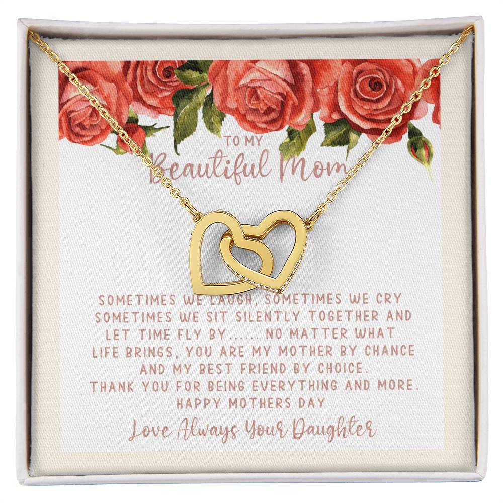Mothers Day Creamy Roses Best Friends Interlocking Hearts Necklace