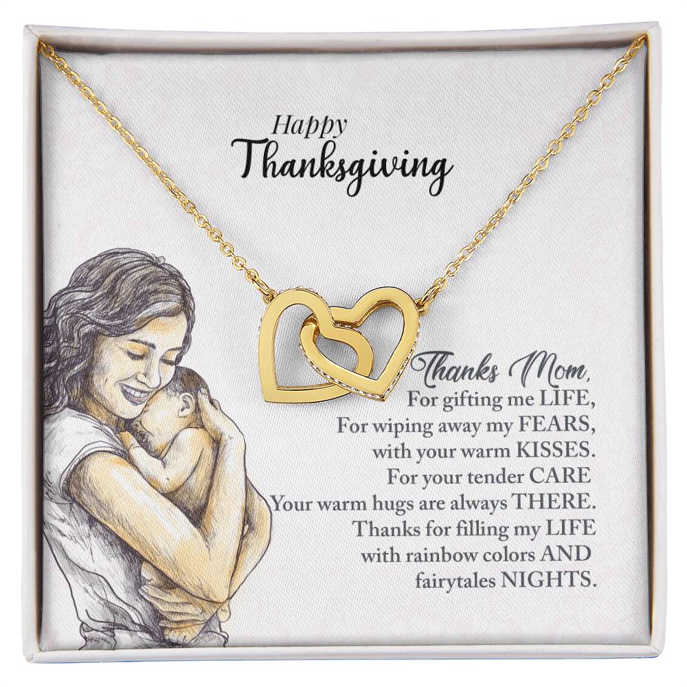 Happy Thanksgiving Mom Interlocking Hearts Necklace