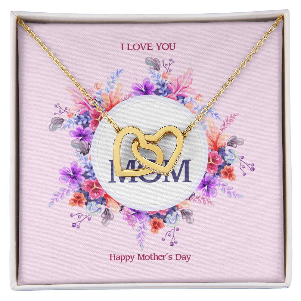 Happy Mother'S Day - Two Hearts Embellished With Cubic Zirconia Stones Interlocking Hearts Necklace