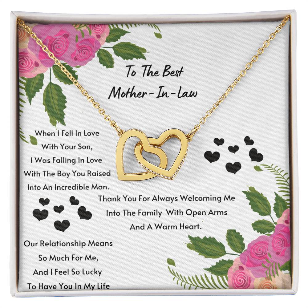 Mother In Law- I Feel So Lucky To Have You. Interlocking Hearts Necklace