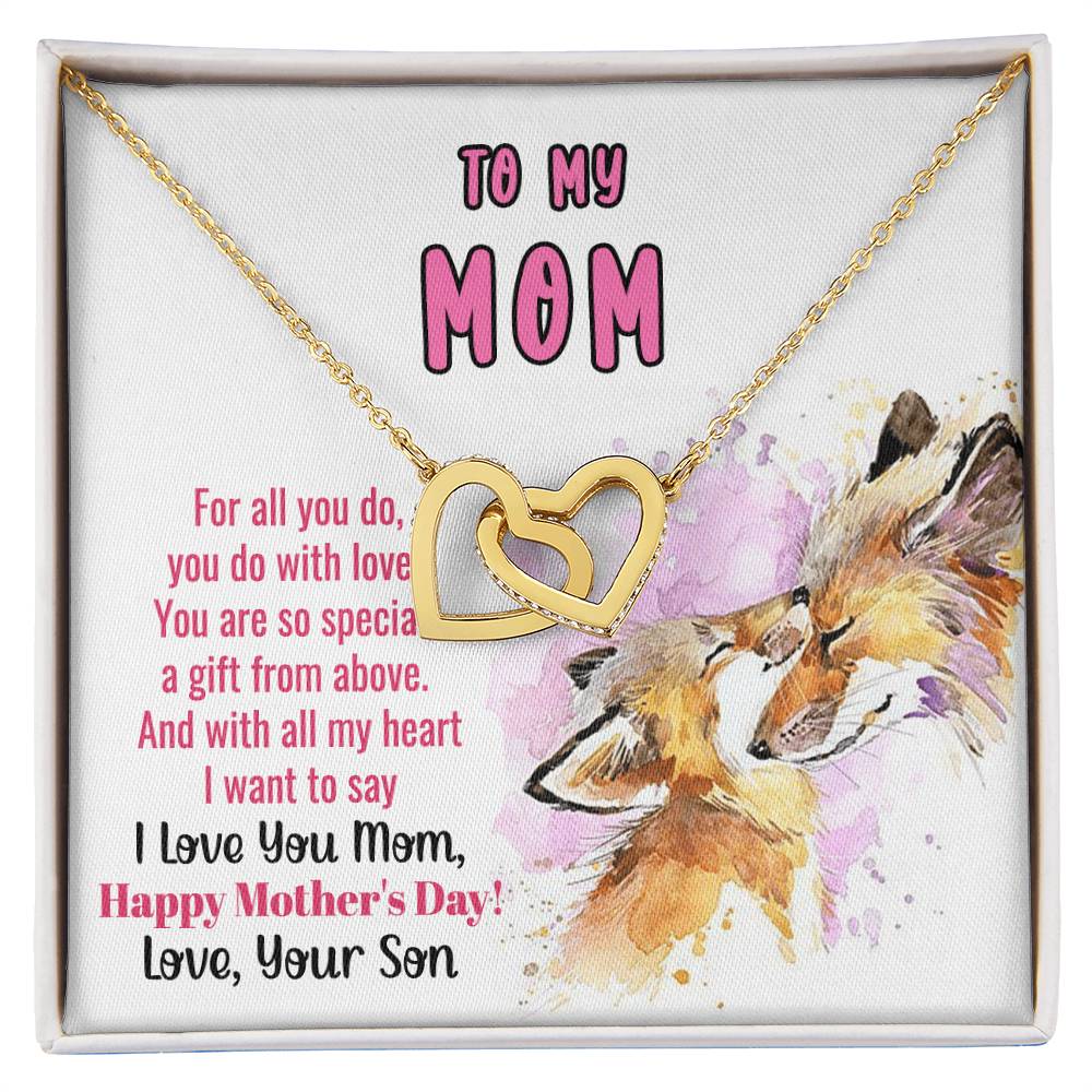 To My Mom Linked Hearts Necklace Gift From Son Interlocking Hearts Necklace
