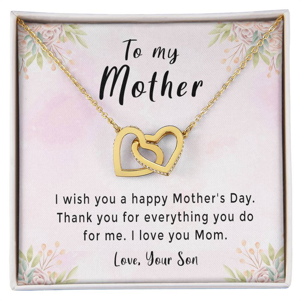 'Thank You For Everything You Do' Necklace Plus Message Card - Amazing Mother'S Day Gift Idea From Son Interlocking Hearts Necklace
