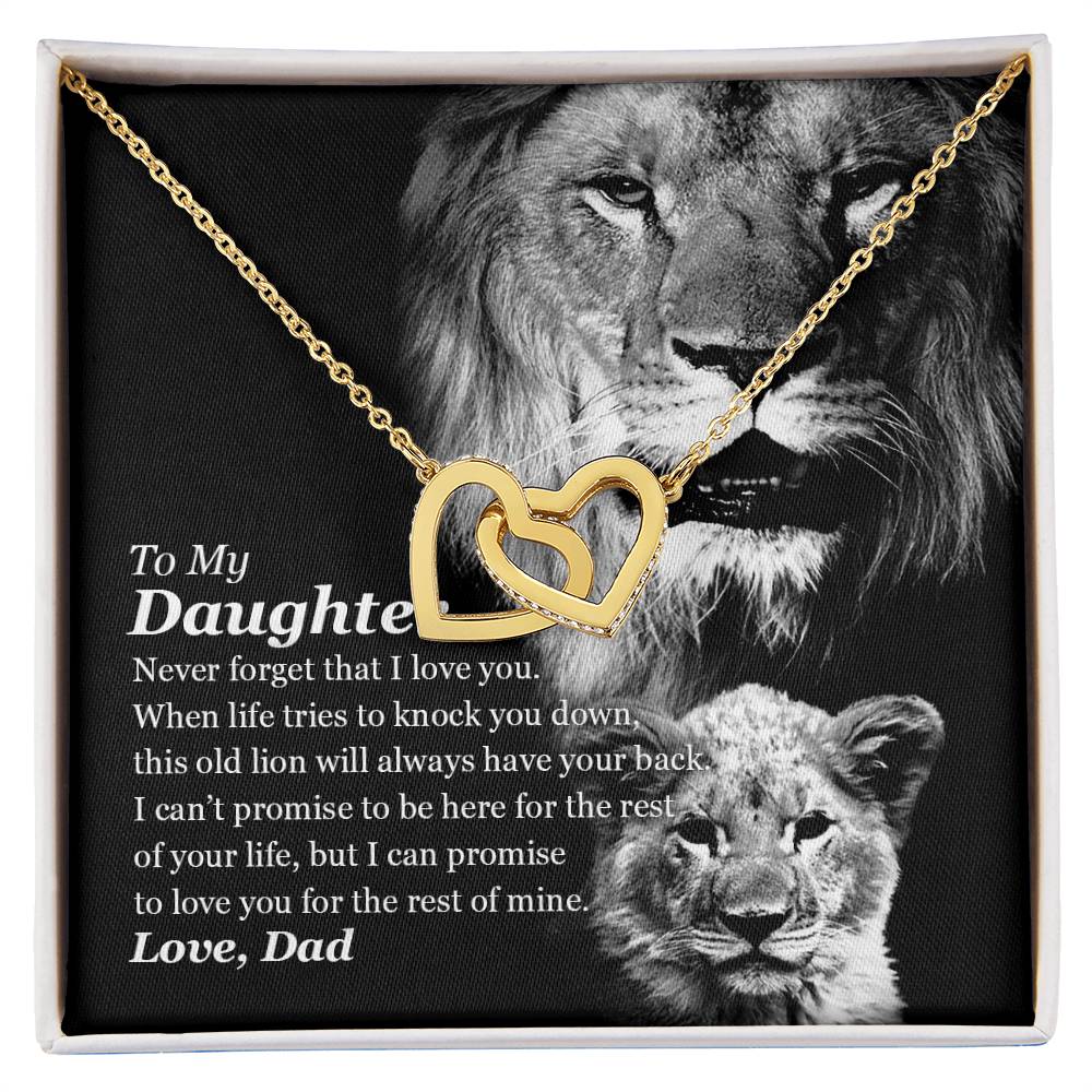 Selling Out Fast To My Daughter - This Old Lion Will Always Have Your Back Interlocking Hearts Necklace
