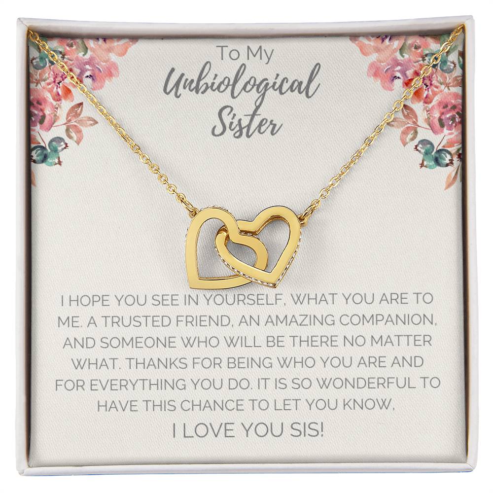 Unbiological Sister Necklace - White Interlocking Hearts Necklace