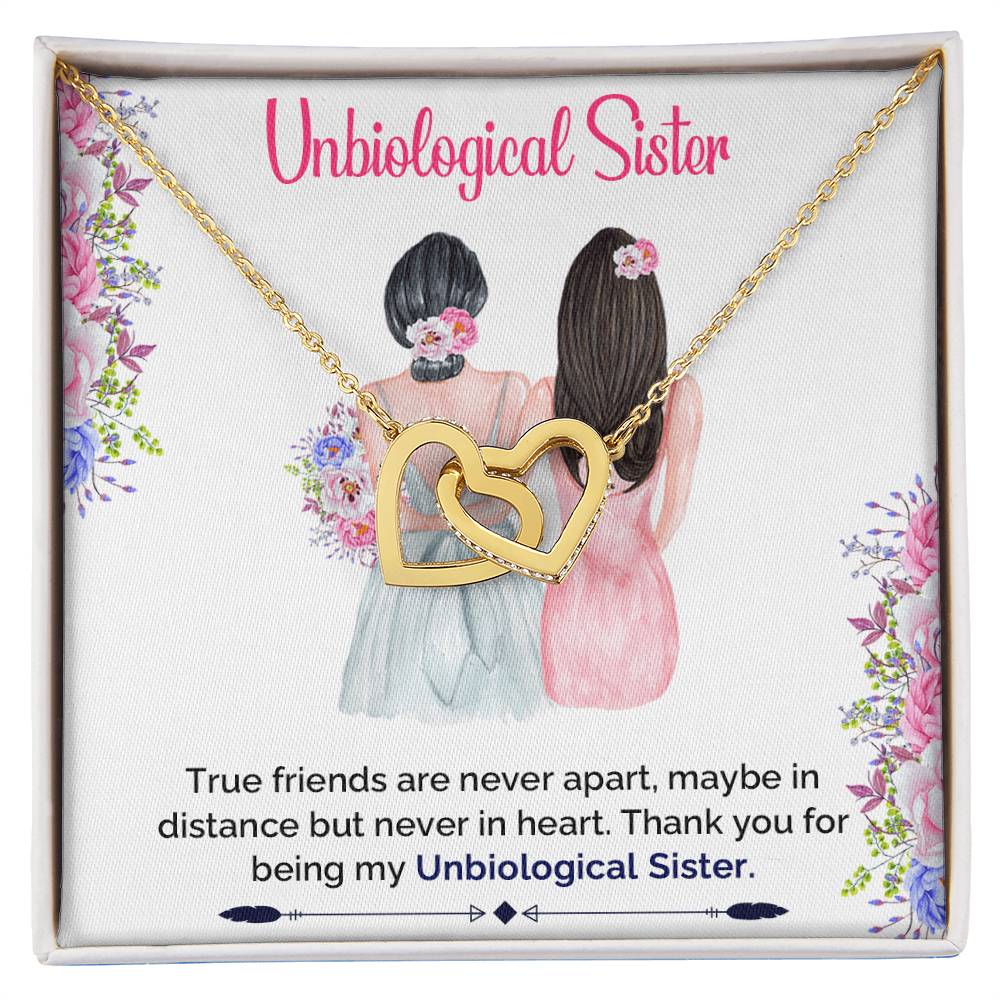 Unbiological Sister Interlocking Hearts Necklace - Best Friend Soul Sister Necklace Bridesmaid Gift