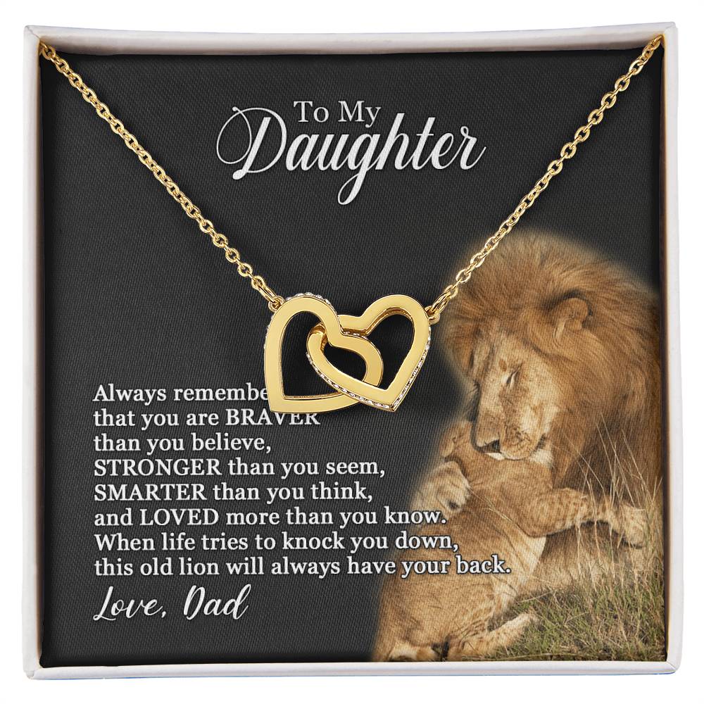 To My Daughter - This Old Lion Will Always Have Your Back - Necklace Interlocking Hearts Necklace