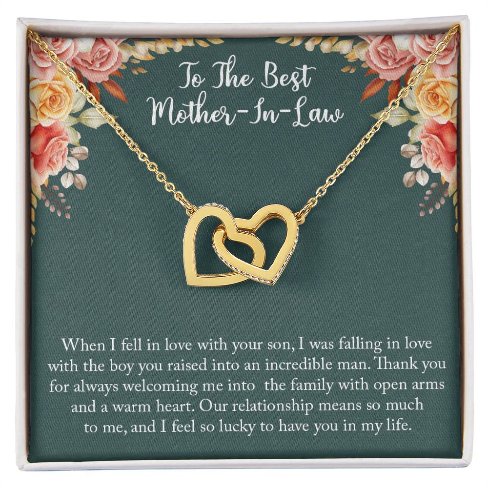To My New Mother-In-Law Wedding Day Mother Of Groom Gift From Bride Joining Your Family Necklace Present For His Mom Thank You Interlocking Hearts Necklace