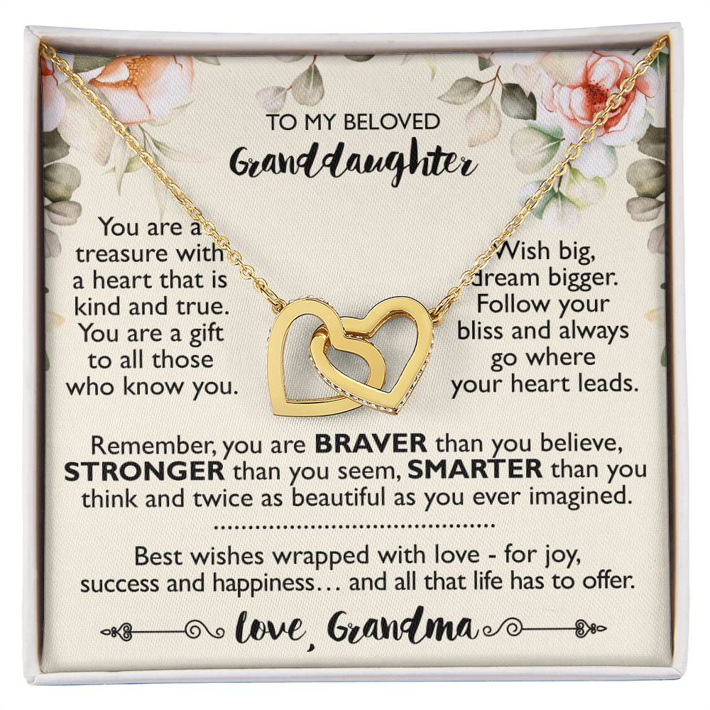 To My Beloved Granddaughter - Interlocking Heart Necklace From Grandma Interlocking Hearts Necklace