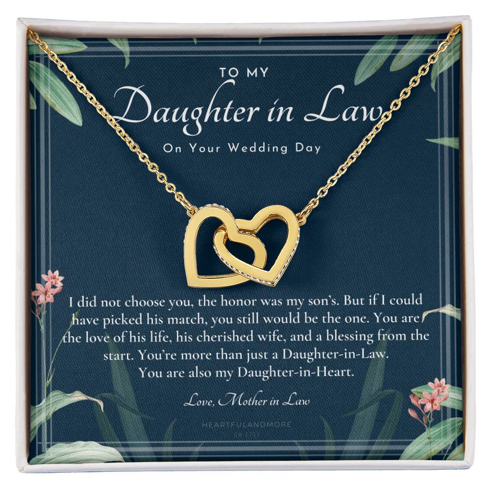 Daughter-In-Law Gift Necklace Wedding Gift Jewelry From Mother-In Law Gift For Bride Daughter-In-Heart Interlocking Hearts Necklace
