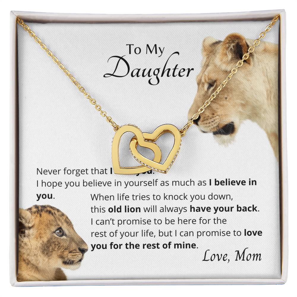 To My Daughter - I Believe In You - Necklace. Embellished With Cubic Zirconia Stones. Interlocking Hearts Necklace