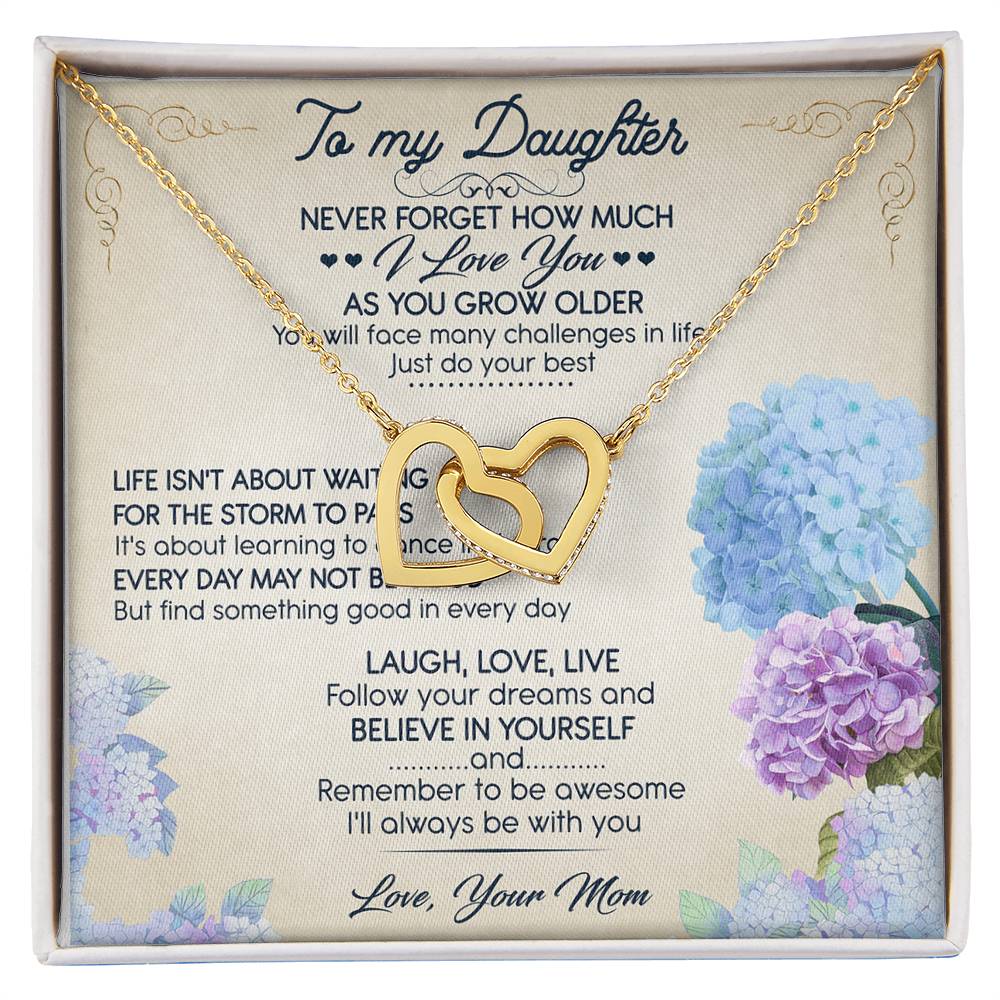 To My Daughter I Love You Interlocking Hearts Necklace Birthday Message Card