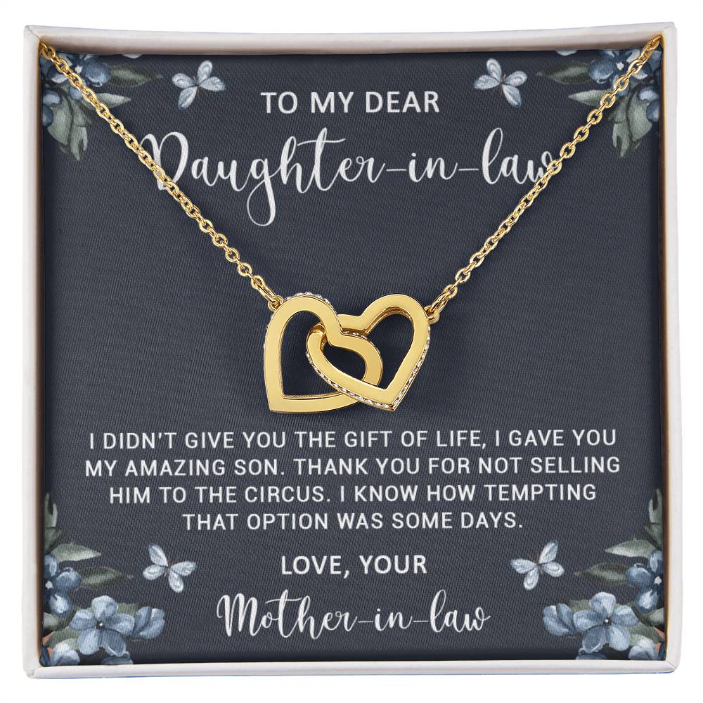 Daughter In Law Funny Gift Necklace From Mother In Law Interlocking Hearts Necklace