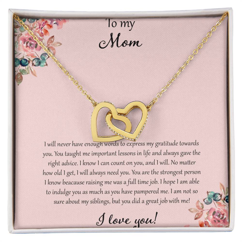 To My Mom I Will Never Have Enough Words - Pink Interlocking Hearts Necklace