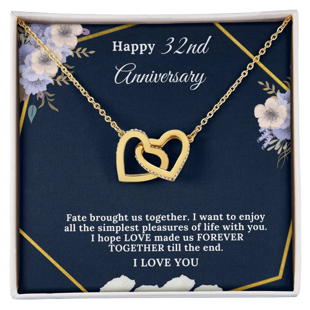 32 Year Anniversary Gift For Wife 32 Years Together For 32Nd Anniversary Anniversary Gift For Anniversary For Her Two Hearts Necklace Interlocking Hearts Necklace