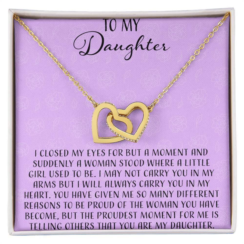 To My Daughter I Close My Eyes For A Moment - Purple Interlocking Hearts Necklace