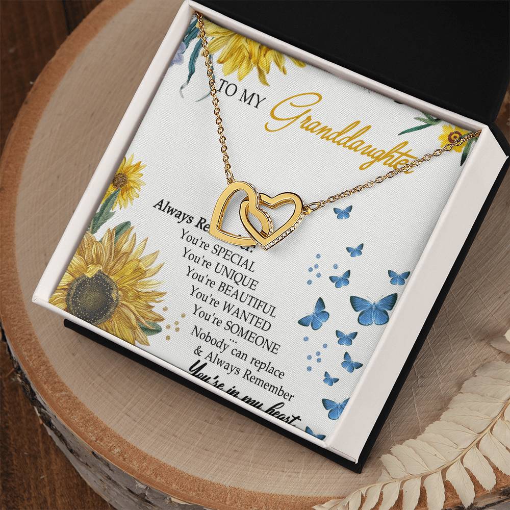 To My Granddaughter Interlocking Hearts Necklace Message Card