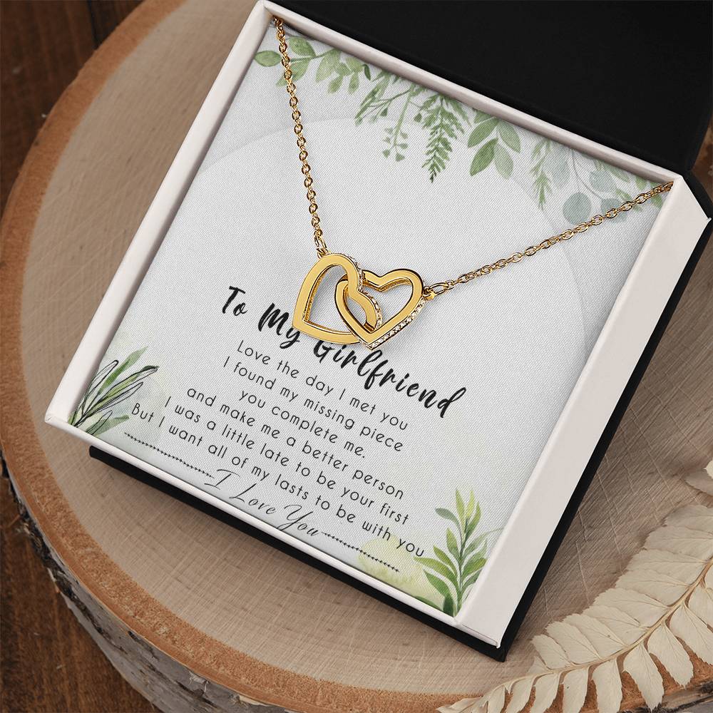 To My Girlfriend Interlocking Hearts Necklace Message Card