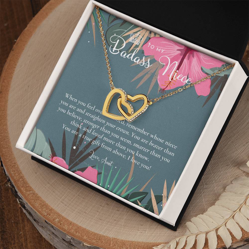 To My Badass Niece Straighten Your Crown Necklace Aunt Niece Necklace Niece Birthday Gift Niece Graduation Gift Interlocking Hearts Necklace