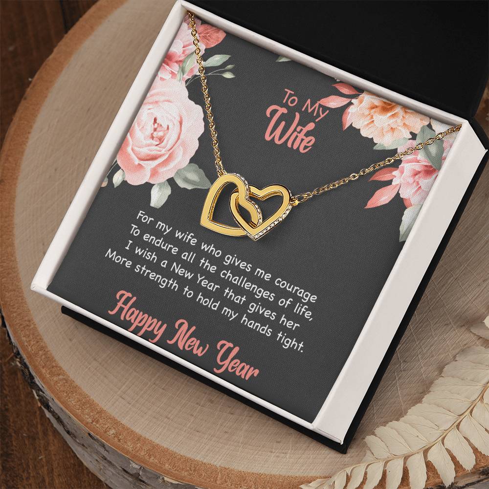 To My Wife - Happy New Year Interlocking Hearts Necklace