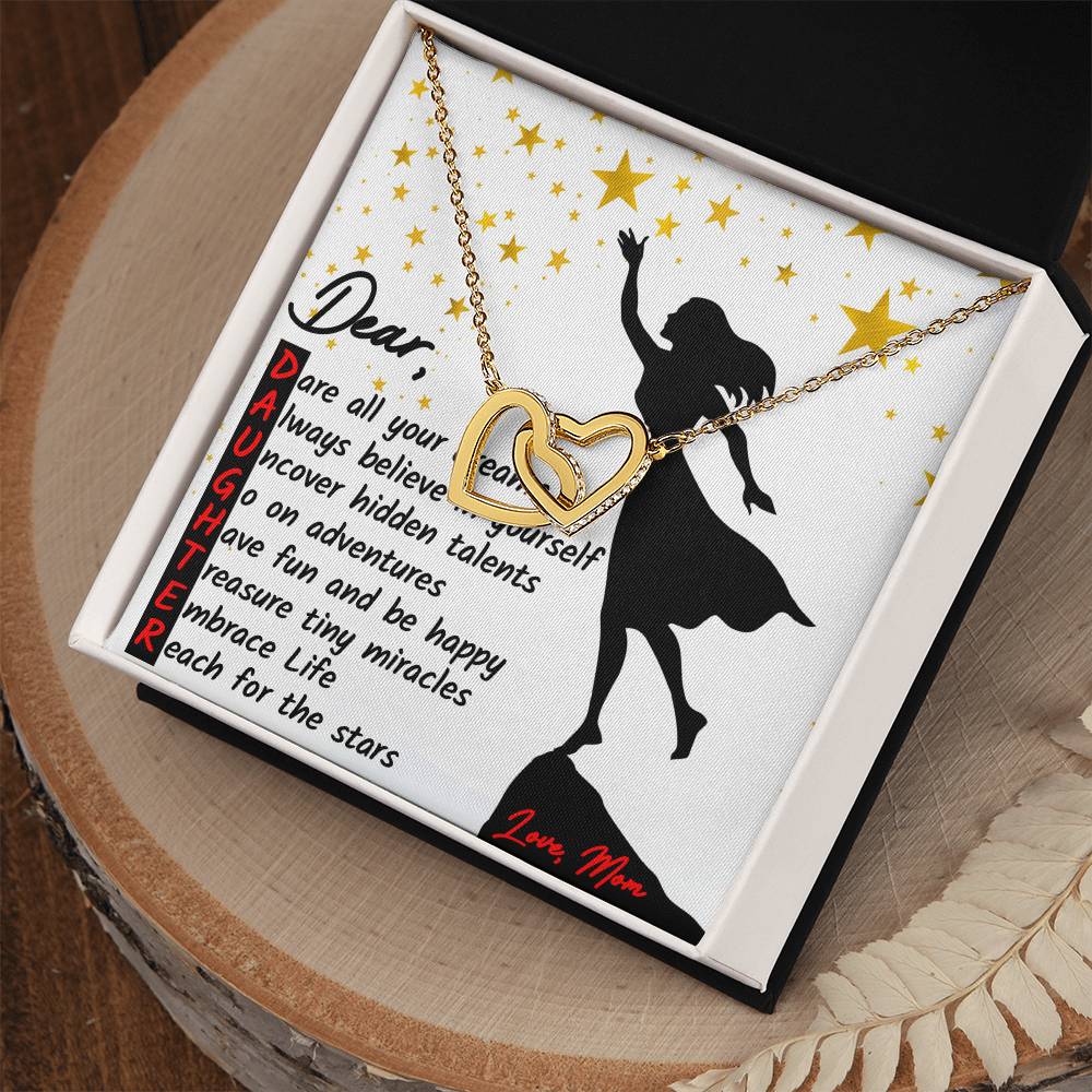 To My Daughter - Reach For The Stars Unique Gift Set Interlocking Hearts Necklace