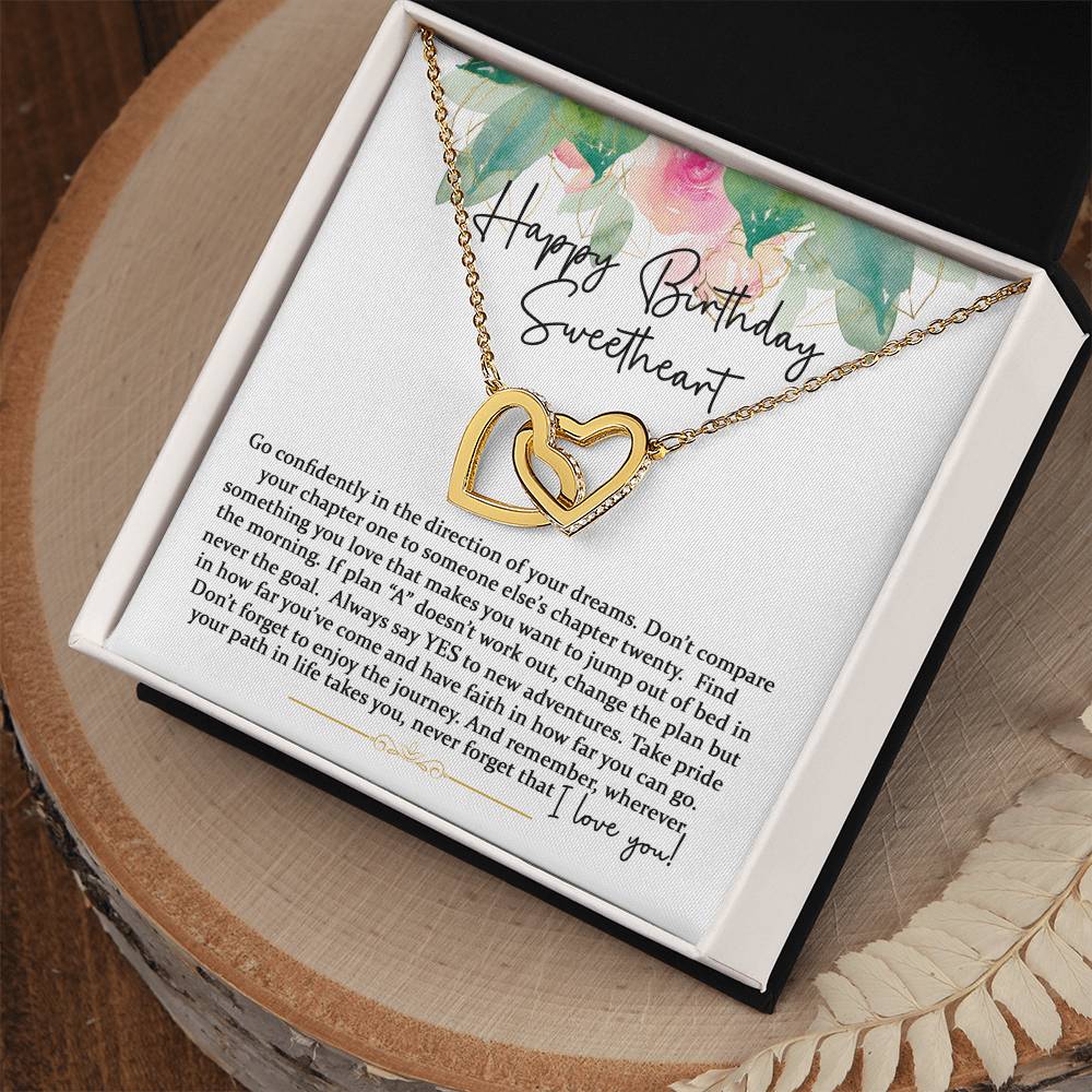 Happy Birthday Sweetheart - Interlocking Hearts - Pink Gold Interlocking Hearts Necklace